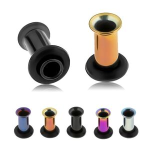 Anodizovaný titánový tunel do ucha, rôzne farby, čierna gumička - Hrúbka piercingu: 4 mm, Farba piercing: Dúhová