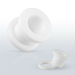 Biely akrylový tunel do ucha - hladký povrch, skrutkové upevnenie - Hrúbka: 16 mm