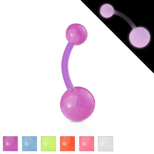 Bioflex piercing do pupka - guličky s malými bublinkami, svietiaci v tme - Farba piercing: Ružová