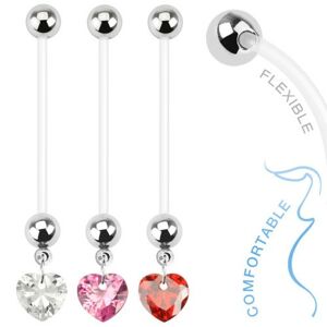 Bioflex piercing do pupku pre tehotné ženy - zirkónové srdce - Farba zirkónu: Ružová - P