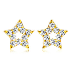 Briliantové náušnice z 375 žltého zlata - obrys hviezdičky, okrúhle diamanty, puzetky