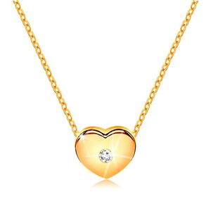 Briliantový náhrdelník zo žltého 14K zlata - srdiečko s čírym diamantom, retiazka