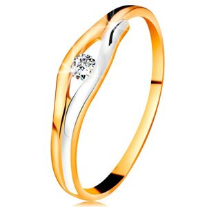 Briliantový prsteň v 14K zlate - diamant v úzkom výreze, dvojfarebné línie - Veľkosť: 61 mm