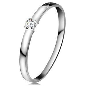 Briliantový prsteň v bielom 14K zlate - diamant čírej farby, lesklé ramená - Veľkosť: 53 mm