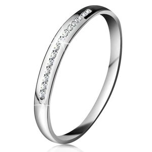Briliantový prsteň v bielom 14K zlate - ligotavá línia drobných čírych diamantov - Veľkosť: 61 mm