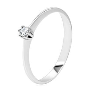 Briliantový prsteň z bieleho 585 zlata - tenké hladké ramená, číry diamant v kotlíku - Veľkosť: 49 mm