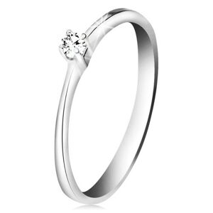 Briliantový prsteň z bieleho zlata 585 - trblietavý číry diamant v štvorcípom kotlíku - Veľkosť: 60 mm