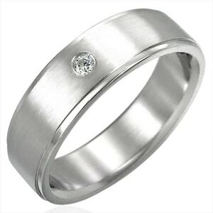 Brúsený oceľový prsteň so zirkónovým očkom - Veľkosť: 56 mm