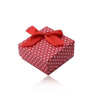 Červená darčeková krabička na prsteň alebo náušnice, biele bodky, mašlička