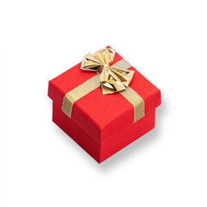 Červená darčeková krabička na prsteň - matný štrukturovaný povrch, mašla zlatej farby