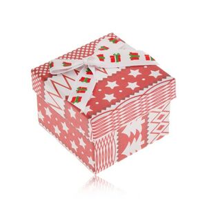 Červeno-biela darčeková krabička, vianočný motív, mašľa