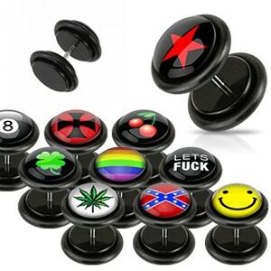 Čierny fake plug - rôzne logá, gumičky - Tvar hlavičky: Marihuana podklad biely