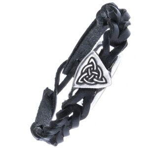Čierny kožený náramok - pletený, keltský uzol s kruhom