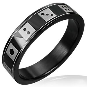 Čierny oceľový prsteň  hracie kocky - Veľkosť: 57 mm