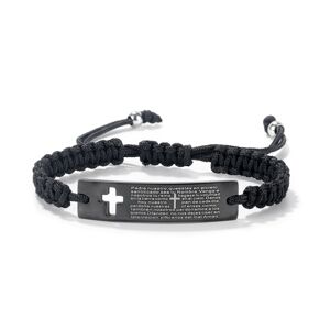 Čierny pletený náramok - oceľová platnička čiernej farby s krížom a modlitbou