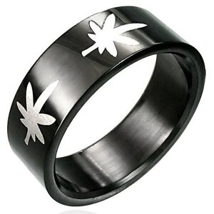 Čierny prsteň s marihuanou - Veľkosť: 64 mm