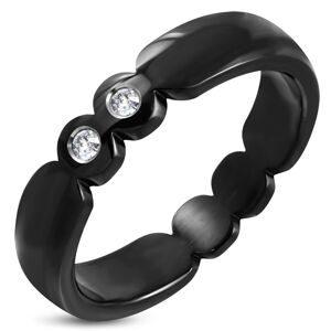 Čierny prsteň so zárezmi a okrúhlymi čírymi zirkónmi, oceľ 316L - Veľkosť: 62 mm