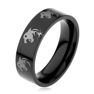 Čierny prsteň z chirurgickej ocele - vlk - Veľkosť: 58 mm