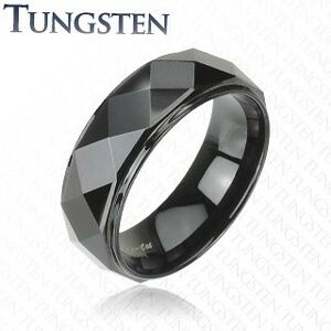 Čierny prsteň z wolfrámu, vyvýšený pás s lesklým brúseným povrchom, 8 mm - Veľkosť: 64 mm