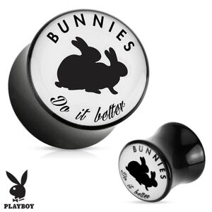 Čierny sedlový plug do ucha z akrylu " Bunnies do it better" - Hrúbka: 25 mm
