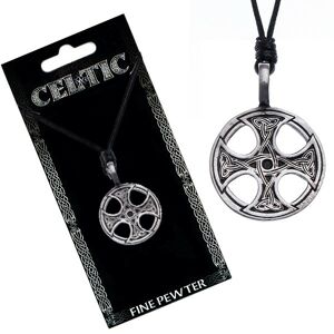 Čierny šnúrkový náhrdelník – kovový prívesok, keltský kríž
