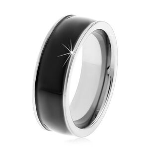 Čierny tungstenový hladký prsteň, jemne vypuklý, lesklý povrch, úzke okraje - Veľkosť: 59 mm