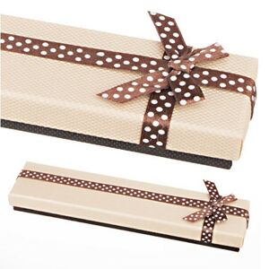 Darčeková krabička na retiazku - béžovo-hnedá s bodkovanou mašľou