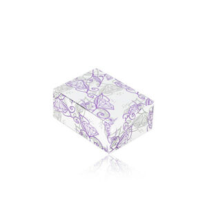 Darčeková krabička na šperky - slonovinovo biely podklad s fialovým motívom diamantových kvetov