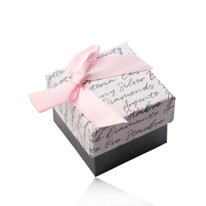 Darčeková krabička s mašľou na náušnice alebo prsteň - bielo-antracitová kombinácia, text