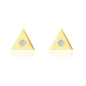 Diamantové 14K náušnice zo žltého zlata - malý trojuholník s čírym briliantom