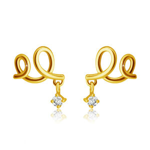 Diamantové náušnice zo žltého 14K zlata - dvojitá slučka, číry briliant