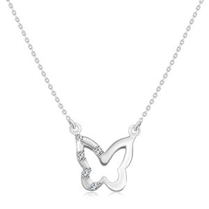Diamantový náhrdelník v bielom 14K zlate - prívesok v tvare motýľa s piatimi briliantmi na krídle