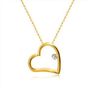 Diamantový náhrdelník v žltom 375 zlate - lesklý obrys srdca s briliantom