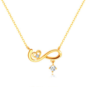 Diamantový náhrdelník zo 14K žltého zlata - symbol nekonečna, srdiečko, brilianty