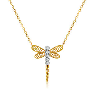 Diamantový prívesok z kombinovaného 585 zlata - vážka s krídlami, číre brilianty