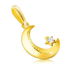 Diamantový prívesok zo 14K žltého zlata - mesiac s nápisom "LOVE", hviezda s briliantom