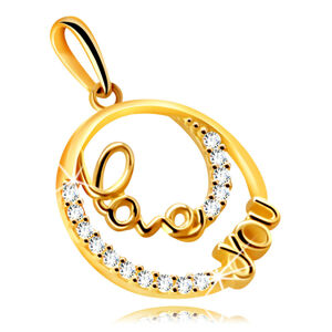 Diamantový prívesok zo žltého 14K zlata - krúžok s ozdobným nápisom "love you", brilianty