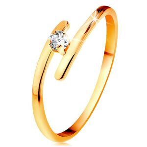 Diamantový prsteň v žltom 14K zlate - žiarivý číry briliant, tenké predĺžené ramená - Veľkosť: 60 mm