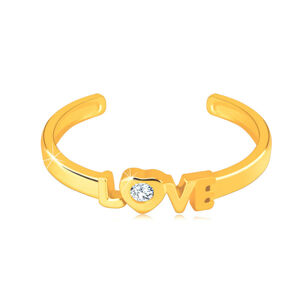 Diamantový prsteň zo žltého 14K zlata s otvorenými ramenami - nápis "LOVE", briliant - Veľkosť: 56 mm