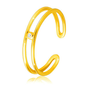 Diamantový prsteň zo žltého 14K zlata - tenké otvorené ramená, číry briliant - Veľkosť: 52 mm