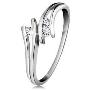 Diamantový zlatý prsteň 585, tri žiarivé číre brilianty, rozdelené ramená, biele zlato - Veľkosť: 56 mm