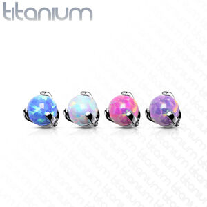 Dielik do implantátu z titánu, gulička v puzdre, syntetický opál, závit, rôzne farby, 3 mm - Farba piercing: Fialová