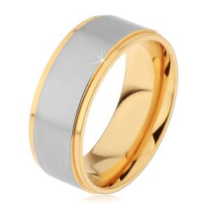 Dvojfarebný prsteň z chirurgickej ocele, vyvýšený matný pás striebornej farby - Veľkosť: 70 mm