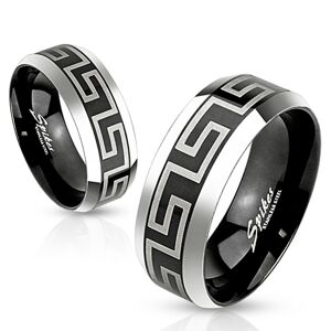 Dvojfarebný prsteň z ocele 316L, čierny stredový pás s gréckym kľúčom, 8 mm - Veľkosť: 65 mm