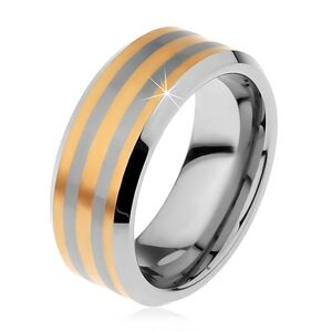 Dvojfarebný tungstenový prsteň s troma pásikmi zlatej farby, lesklo-matný, 8 mm - Veľkosť: 54 mm