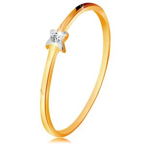 Dvojfarebný zlatý prsteň 585 - hviezdička s čírym briliantom, tenké ramená - Veľkosť: 50 mm