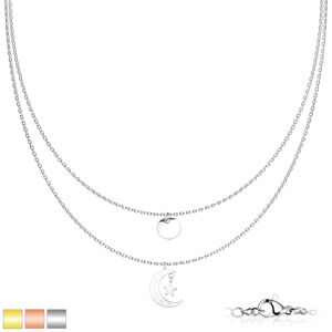 Dvojitý náhrdelník z chirurgickej ocele - medailón, mesiac a hviezda, PVD, karabínka - Farba: Medená