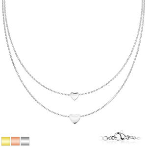 Dvojitý náhrdelník z chirurgickej ocele - zrkadlovolesklé srdiečka, PVD, karabínka - Farba: Strieborná