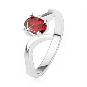 Elegantný prsteň zo striebra 925, rubínovočervený zirkón, zvlnené ramená - Veľkosť: 50 mm