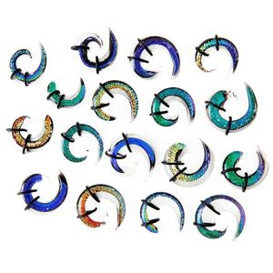 Expander do ucha - viacfarebná sklenená špirálka, gumičky - Hrúbka: 9 mm, Farba piercing: Modrá - Tyrkysová